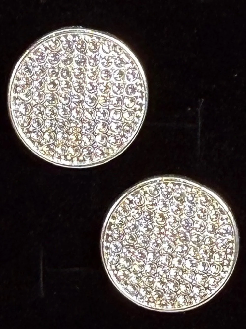 Vintage Silvertone Round Pave Crystal Stud Earrings